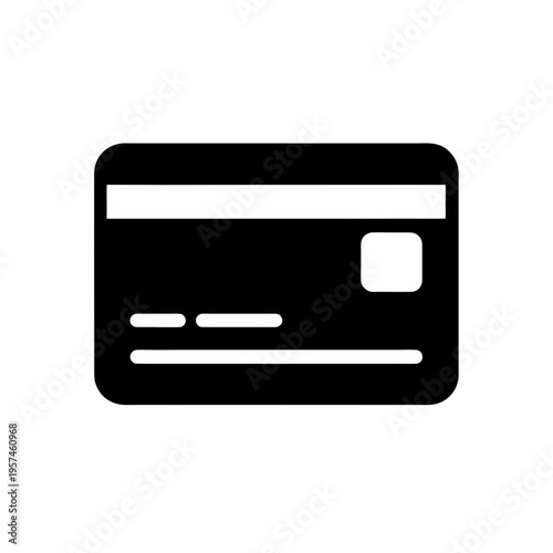 Black and white illustration of a credit card with a chip and signature strip