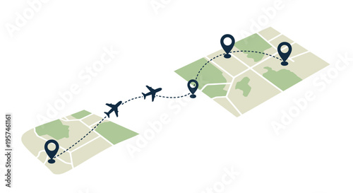 Global Air Travel Route Tracking with Map Pins and Airplanes on a Stylized Map