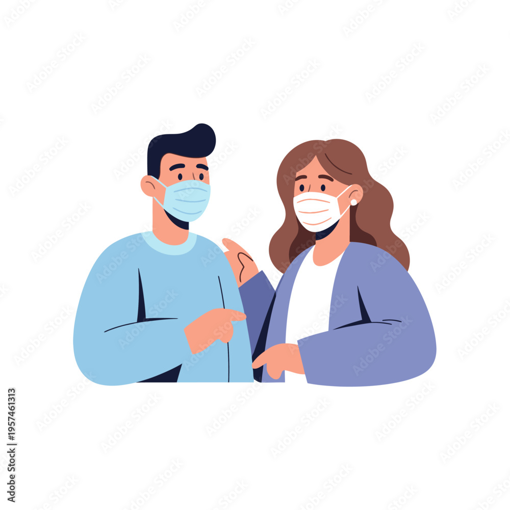 Fototapeta premium Couple Wearing Face Masks Talking Together