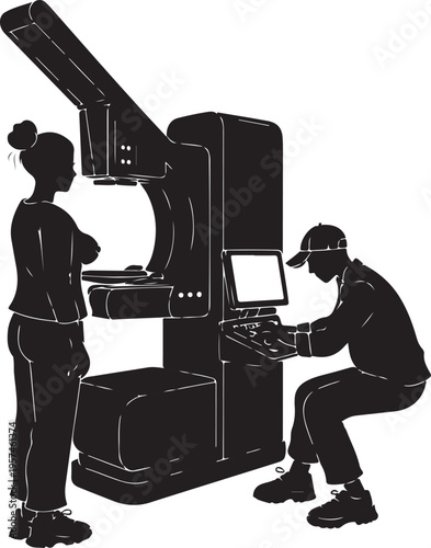 radiologist mammography screening silhouette vector, breast imaging