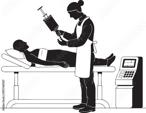 radiologist nuclear medicine silhouette vector, PET scan injection