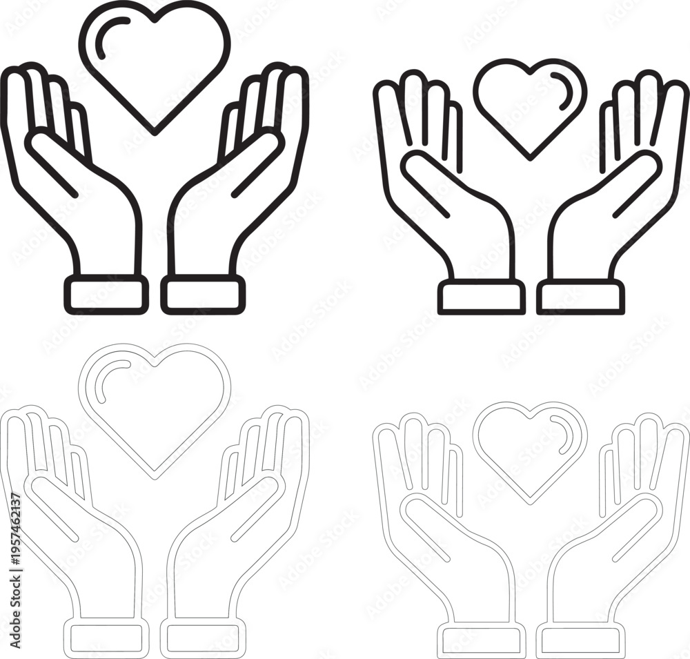 Fototapeta premium Two pairs of hands holding a heart care love
