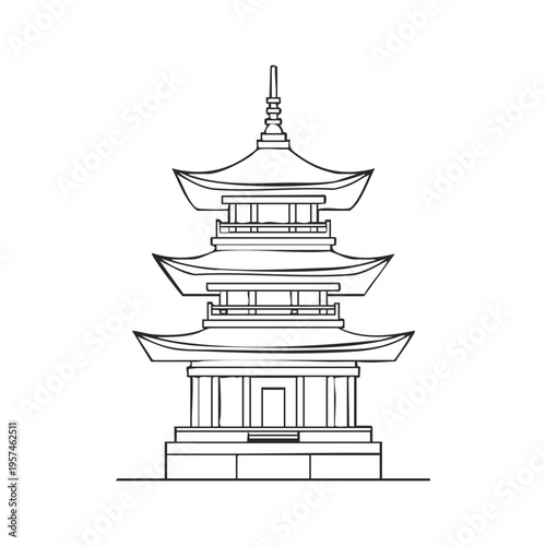Multi Tier Pagoda Temple Outline Illustration