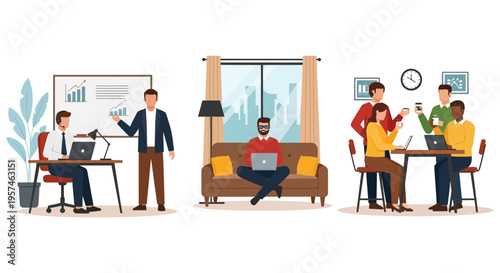 Modern Business Workflows: Remote, Office & Team Collaboration, Presentations, and Diverse Meetings