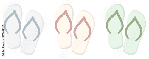 Pastel beach flip flops icons set
