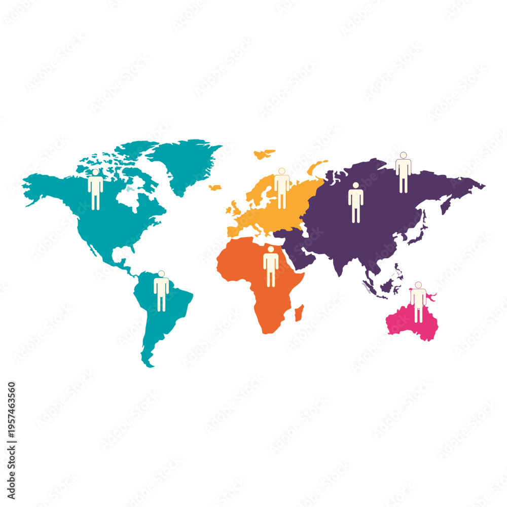Naklejka premium Man sign continental world map