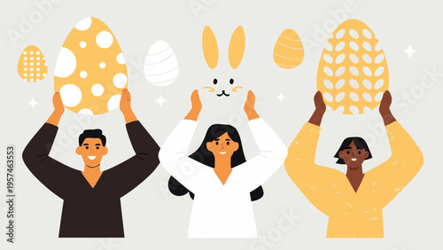 Set of 3 people celebrating Easter vector