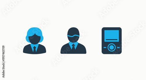 Business people icons: male and female professionals in suits with briefcase and handbag, isolated icons representing teamwork and commerce