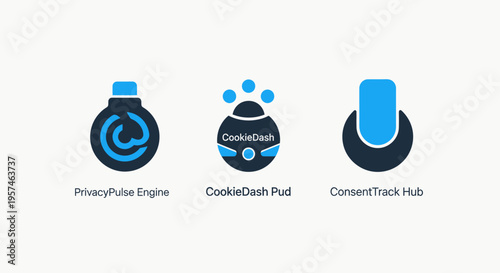 Digital interaction icons: interactive button, cookie consent pop-up, and track hub, representing user experience and website navigation, pop up