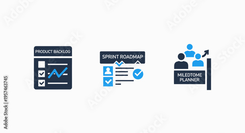 Survey and election icons: policy checklist, voter registration form, and election panel with voters, representing voting and democracy