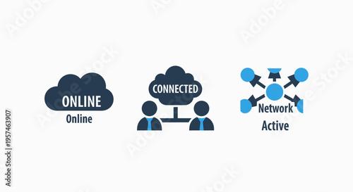 Online cloud connection and network activity icons for digital connectivity