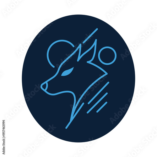 Minimalist Cyberpunk Wolf Head Line Art - Geometric Animal Logo Vector Illustration for T-Shirt and Branding