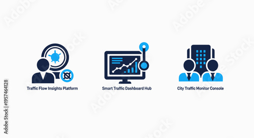Business intelligence and analytics icons: data, insights, and city management