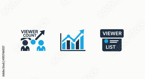 Audience and viewer metrics icons: viewer count, growth chart, and viewer list