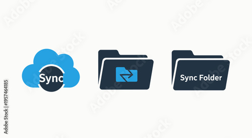 Cloud sync and folder icons: data synchronization, file management, and cloud storage for digital information and remote access