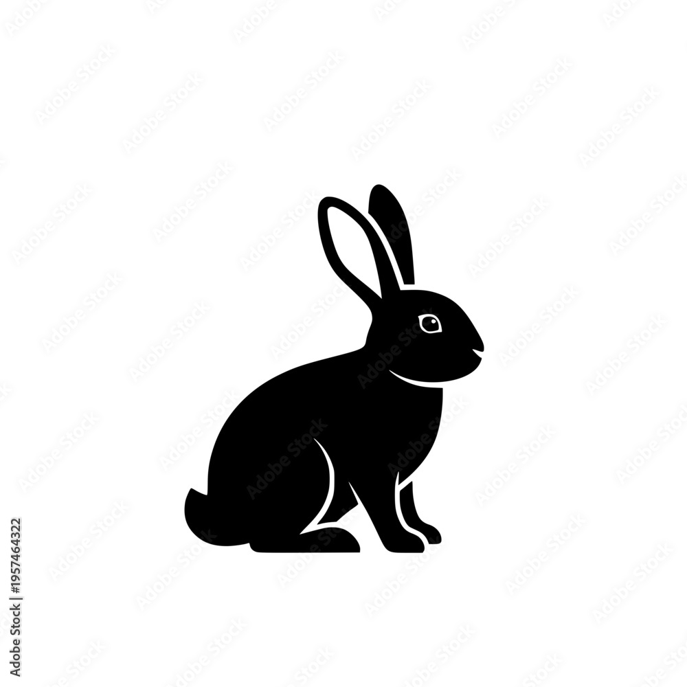 Fototapeta premium A black silhouette of a rabbit sitting on its haunches Vector, illustration