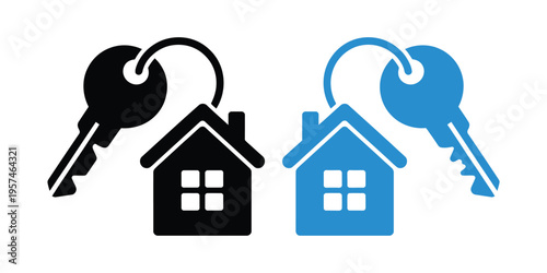 House Keys Icon Real Estate Property Home Purchase Ownership Keychain Mortgage New Beginning Investment Housing Vector Illustration Set Isolated