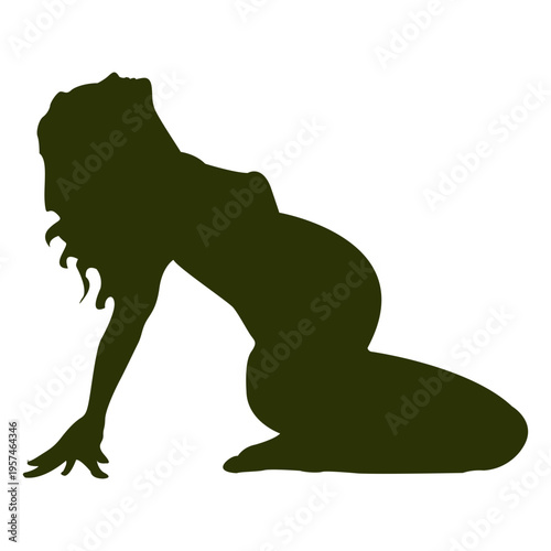 Pregnant woman silhouette in green