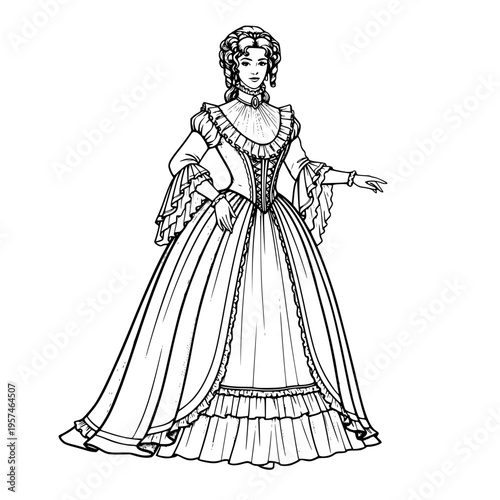 A woman wearing a dress from the renaissance era Vector, illustration