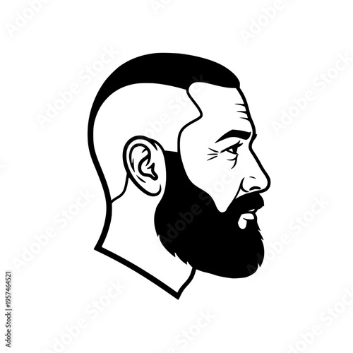 A man with a buzz cut and a full beard Vector, illustration