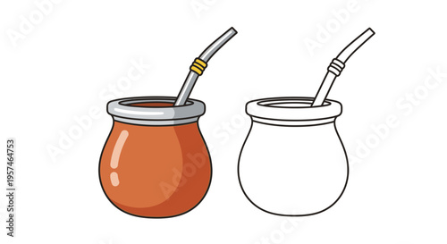Mate Gourd and Bombilla Vector Illustration Set