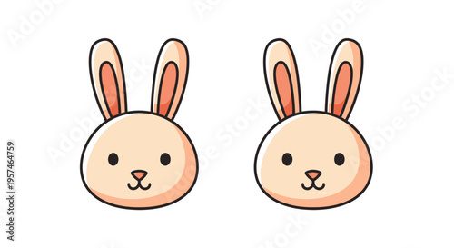 Two Cartoon Rabbit Head Vector Illustrations on White Background