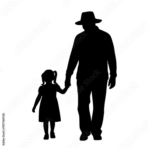 A man and a little girl holding hands Vector, illustration