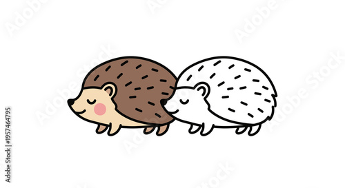 Hedgehog cartoon illustration with outline version
