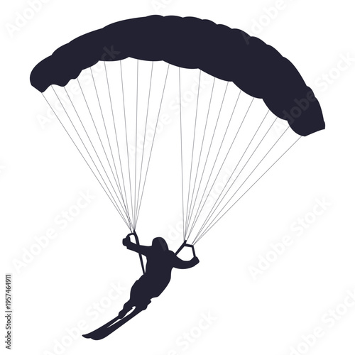 Ski parachute gliding silhouette