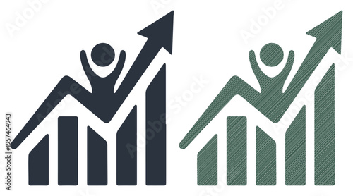 Person celebrating success with upward trending graph and arrow