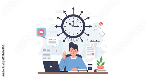 Stressed Person Overwhelmed by Time Pressure, Deadlines, and Multitasking Workload