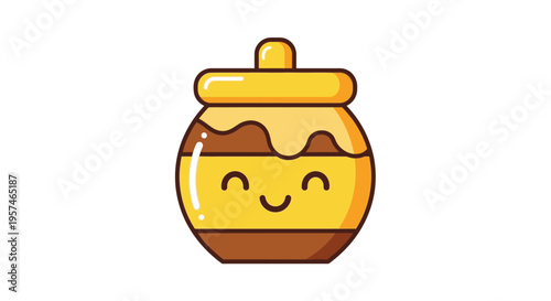 Kawaii Honey Jar Vector Illustration with Smiling Face