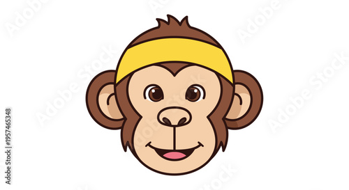 Monkey mascot head wearing yellow headband vector illustration