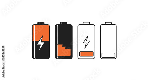 Battery life icons with charging status on white background