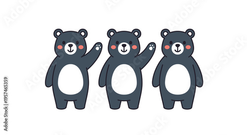 Three Bear Characters Waving Paw Vector Illustration
