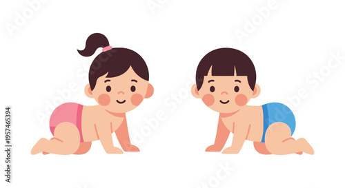 Crawling baby boy and girl vector illustration