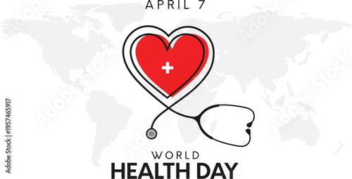 A graphic illustration for World Health Day on April 7th with a stethoscope and heart