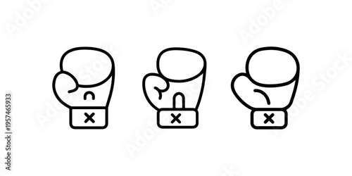 Boxing glove icons collection showing sports equipment in various line weights for martial arts training gym competition and physical exercise activities