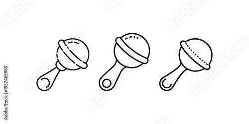 Baby rattle vector icon set, baby toy for kids with different styles, baby shower concept black and white line art vector sign