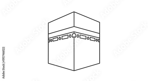 Sacred Cube Architecture Outline Icon for Islamic Worship and Spiritual Pilgrimage