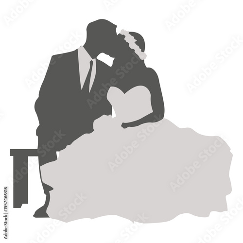 Wedding couple kissing silhouette 2