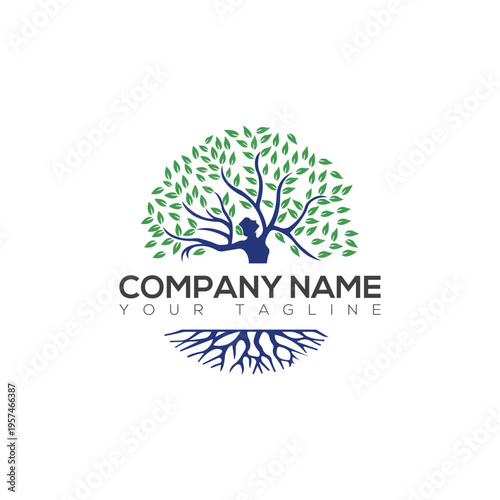 Creative Tree Logo with Roots Circle – Eco and Organic Brand Identity
