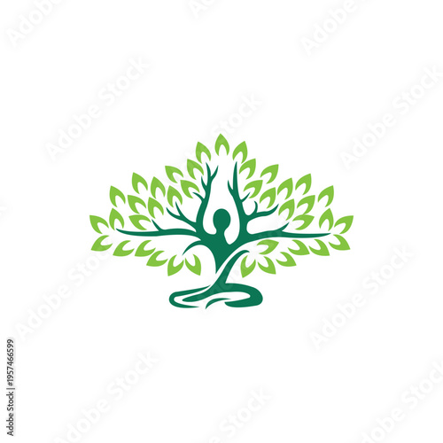 Green Abstract Tree Logo with Human Shape – Nature Wellness Concept