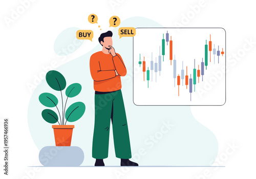 Investor analyzing stock market data and making financial decisions