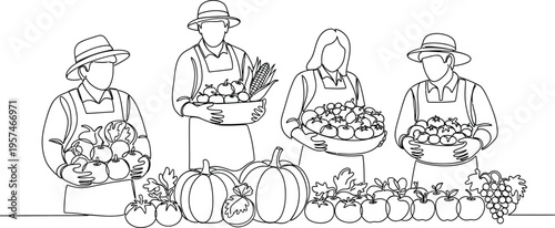 farmers holding fresh vegetables and fruits