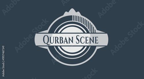 Qurban Scene emblem design for Islamic sacrifice festival. Elegant metallic badge for Eid al-Adha celebration.