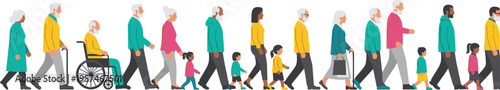 Diverse people of different ages and abilities walking together in a line