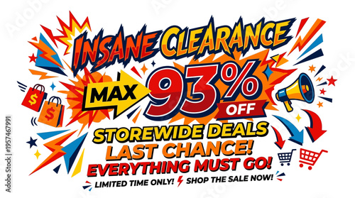 Insane Clearance Sale Banner with 93% Off