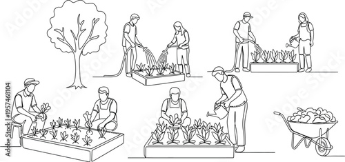 people gardening and planting trees