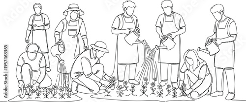 group of people working in the garden